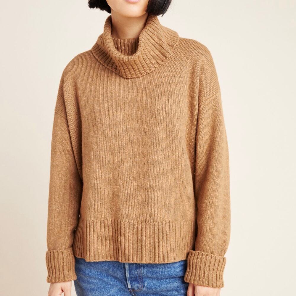 ANTHROPOLOGIE Blair Turtleneck Sweater Tan Brown Medium M